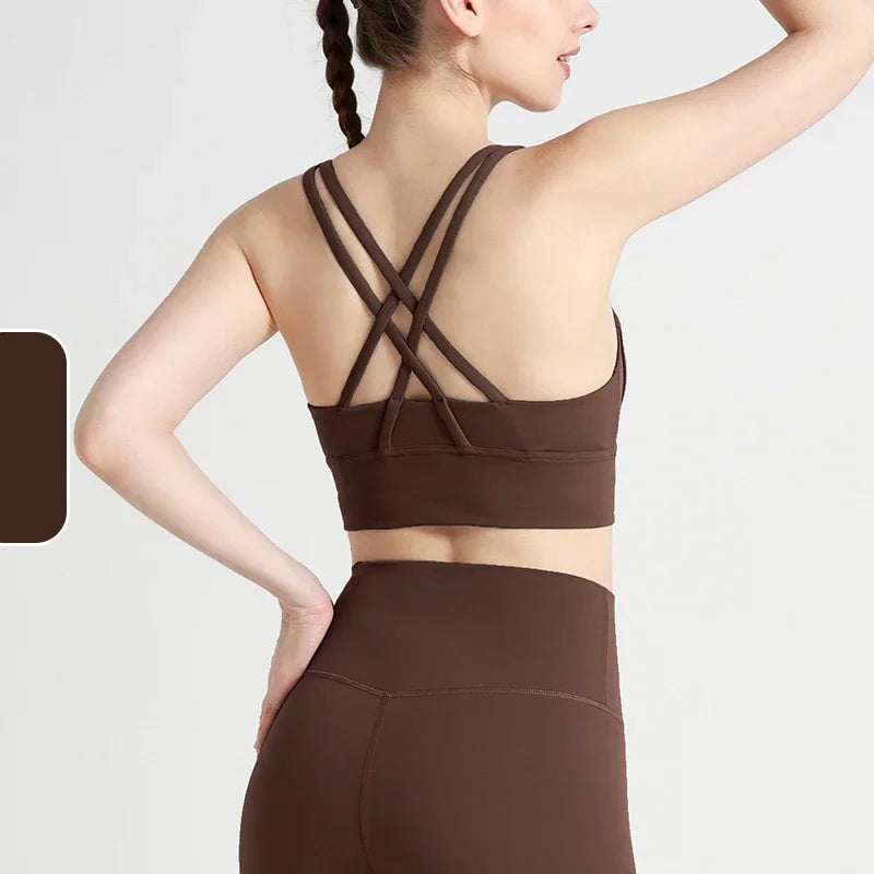 Vera Cross-Back Crop Bra - Nylon Spandex Longline Sports Bra for Women