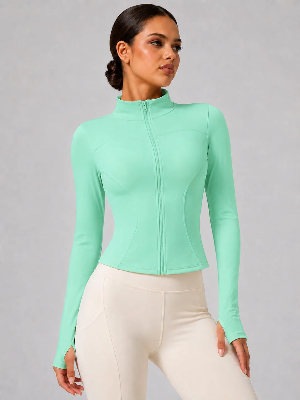 Harper Full-Zip Thumbhole Jacket - Slim-Fit Stretch Yoga Jacket