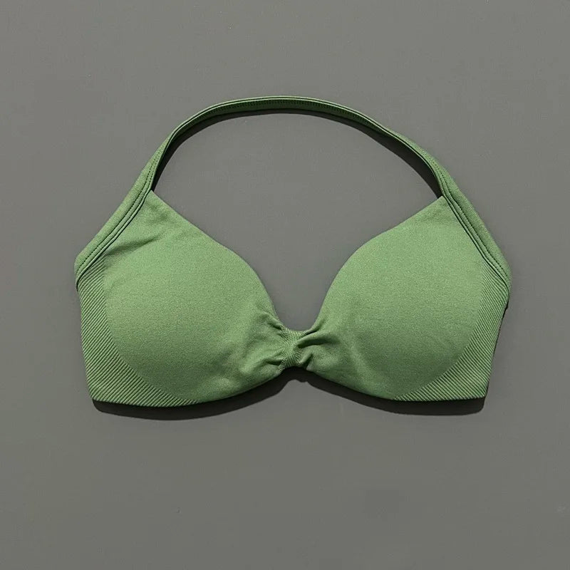 Nadia Strappy Halter Bra - Seamless Nylon Sports Bra for Women
