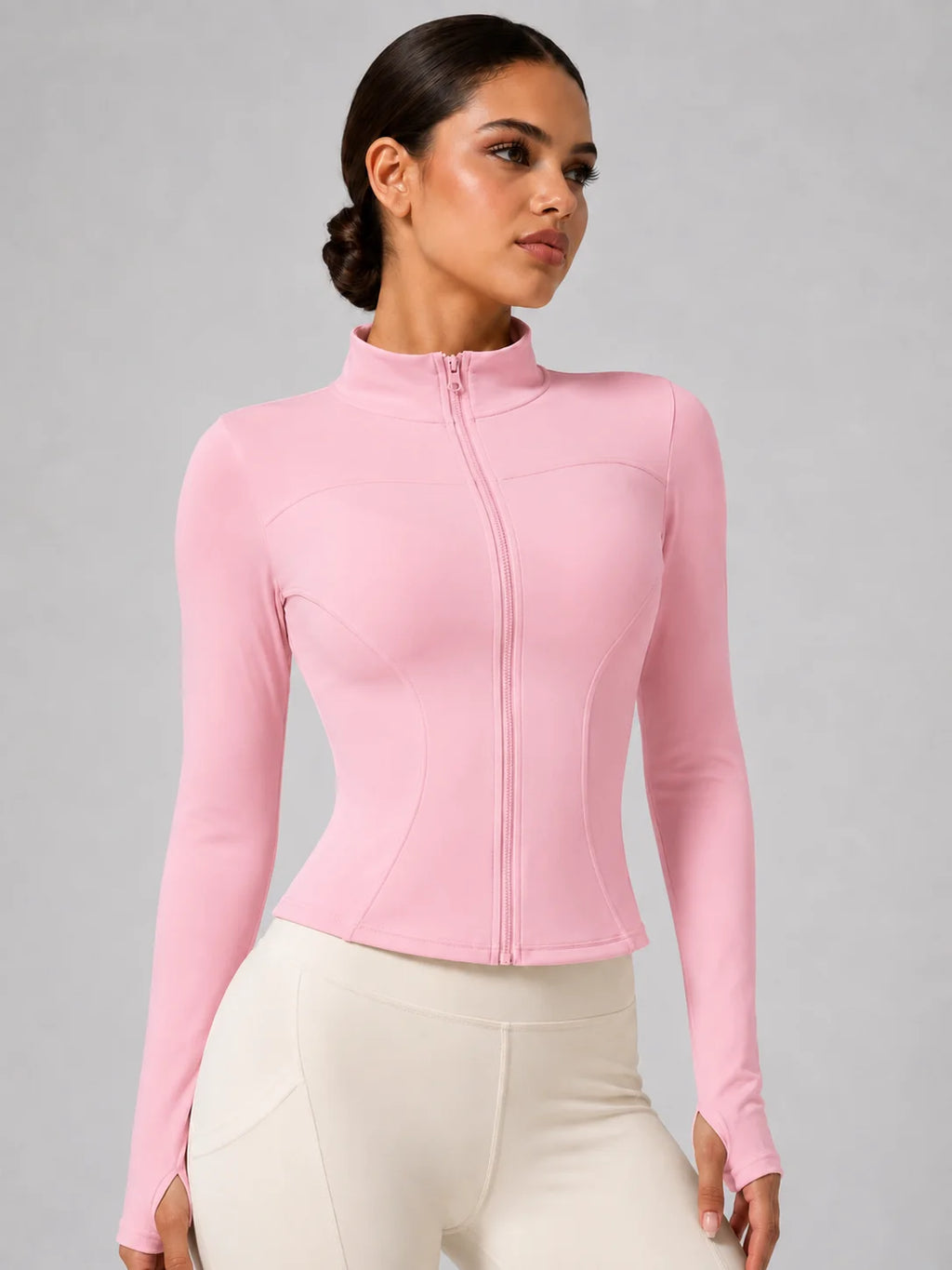 Harper Full-Zip Thumbhole Jacket - Slim-Fit Stretch Yoga Jacket
