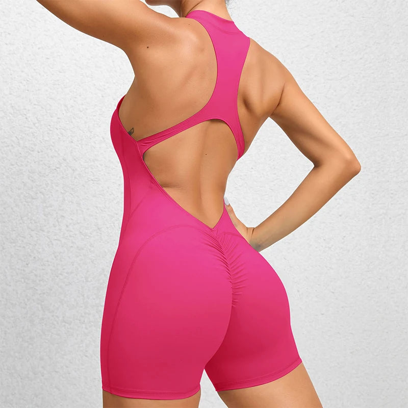 Willow Sleeveless Sport Romper - Nylon Gym Bodysuit with Shorts