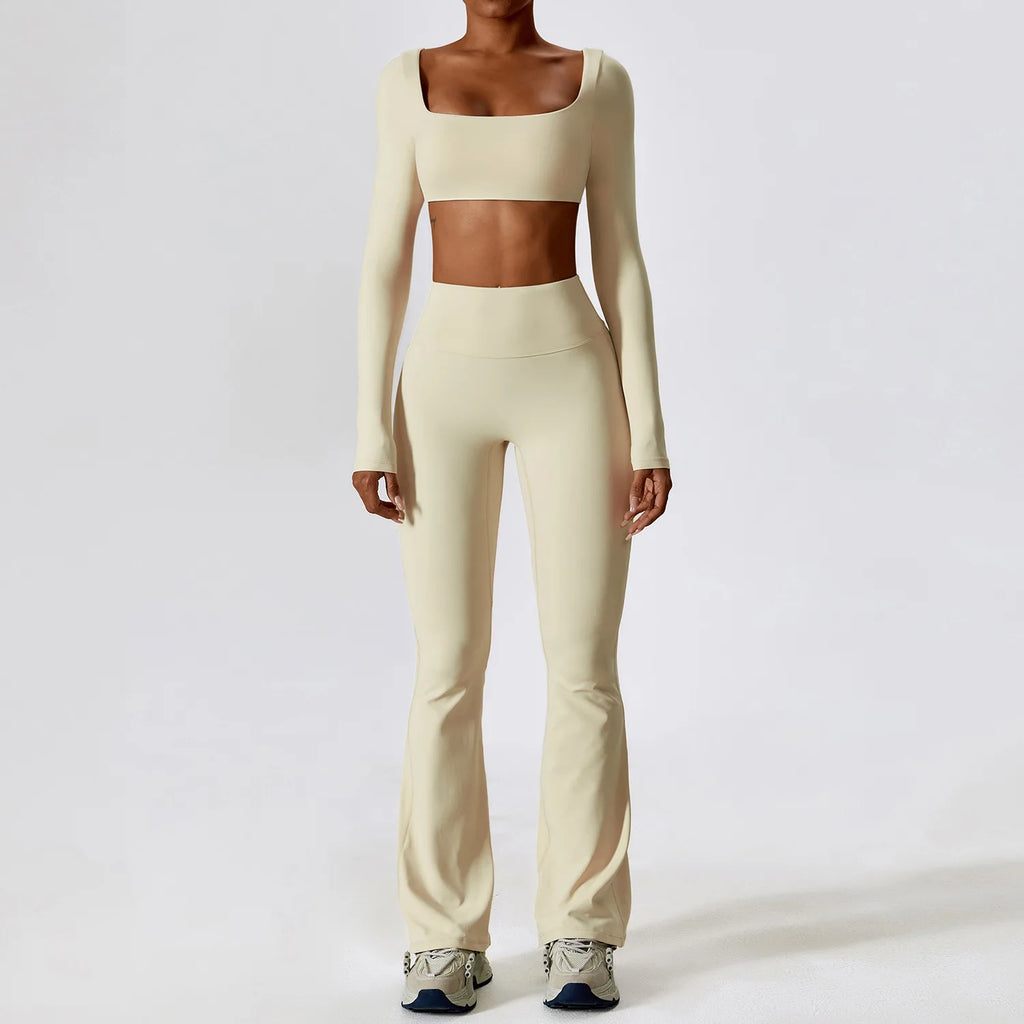 Laurel Seamless Long-Sleeve Set - Crop Top & Flare Leggings