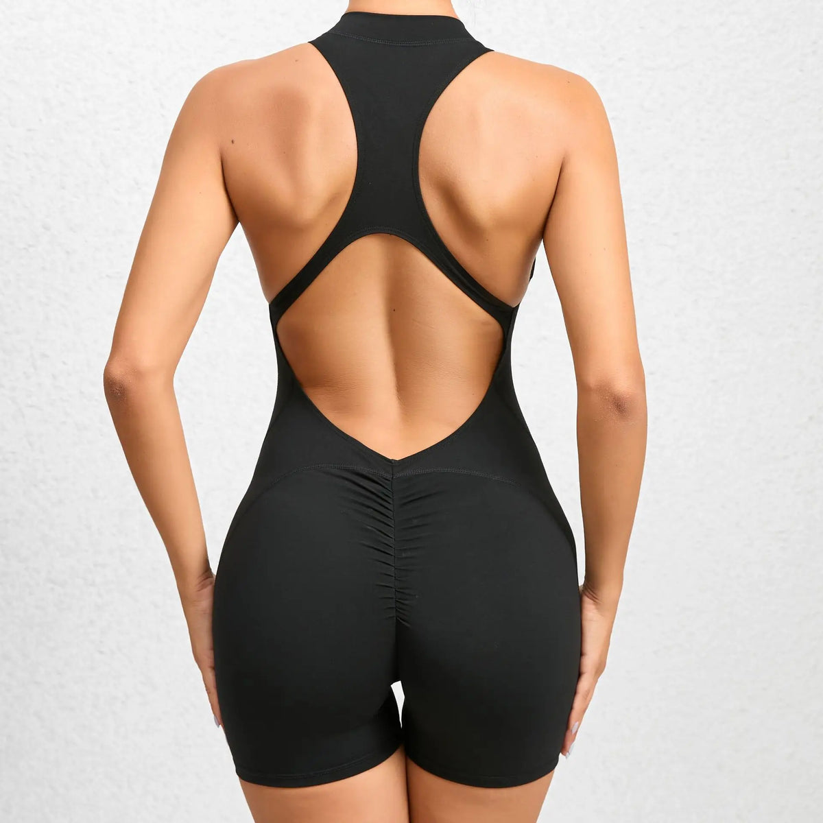 Willow Sleeveless Sport Romper - Nylon Gym Bodysuit with Shorts