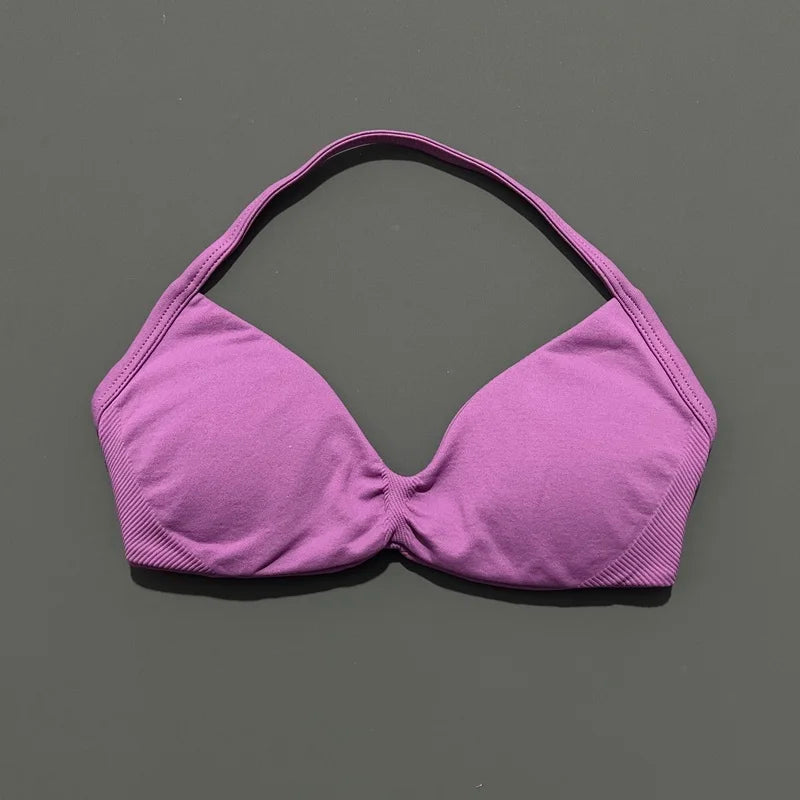 Nadia Strappy Halter Bra - Seamless Nylon Sports Bra for Women