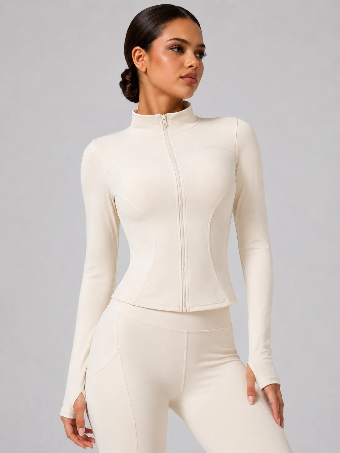 Harper Full-Zip Thumbhole Jacket - Slim-Fit Stretch Yoga Jacket