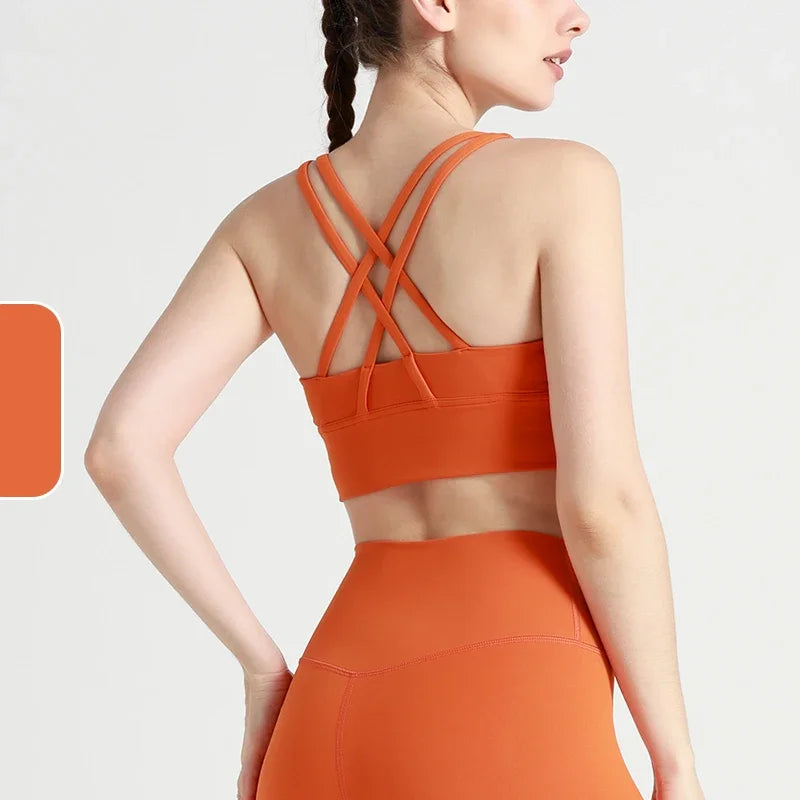 Vera Cross-Back Crop Bra - Nylon Spandex Longline Sports Bra for Women