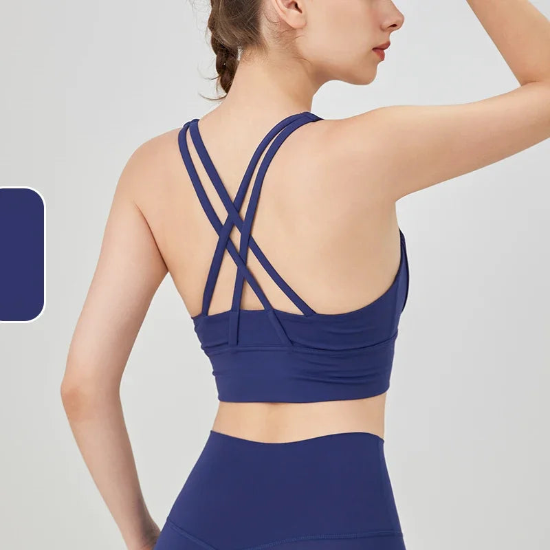 Vera Cross-Back Crop Bra - Nylon Spandex Longline Sports Bra for Women