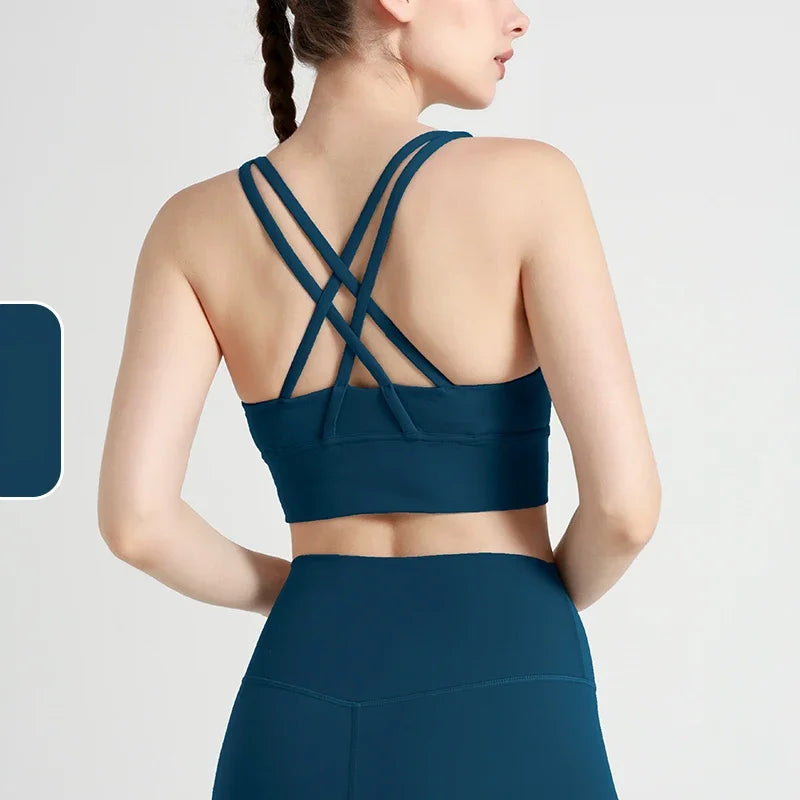Vera Cross-Back Crop Bra - Nylon Spandex Longline Sports Bra for Women