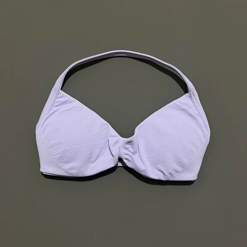 Nadia Strappy Halter Bra - Seamless Nylon Sports Bra for Women