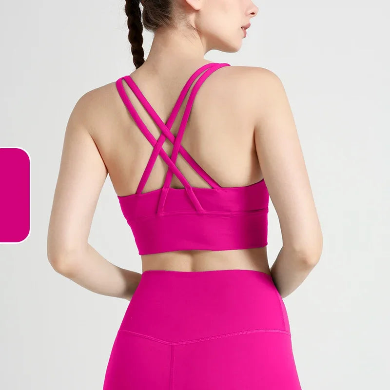 Vera Cross-Back Crop Bra - Nylon Spandex Longline Sports Bra for Women