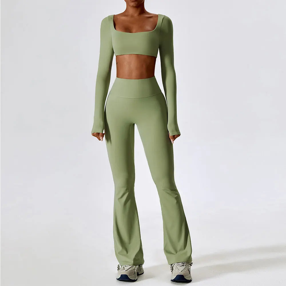 Laurel Seamless Long-Sleeve Set - Crop Top & Flare Leggings