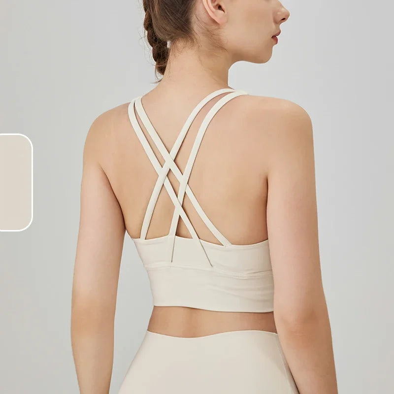 Vera Cross-Back Crop Bra - Nylon Spandex Longline Sports Bra for Women