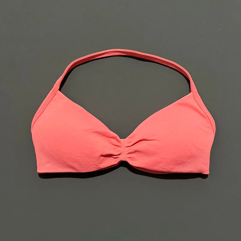 Nadia Strappy Halter Bra - Seamless Nylon Sports Bra for Women