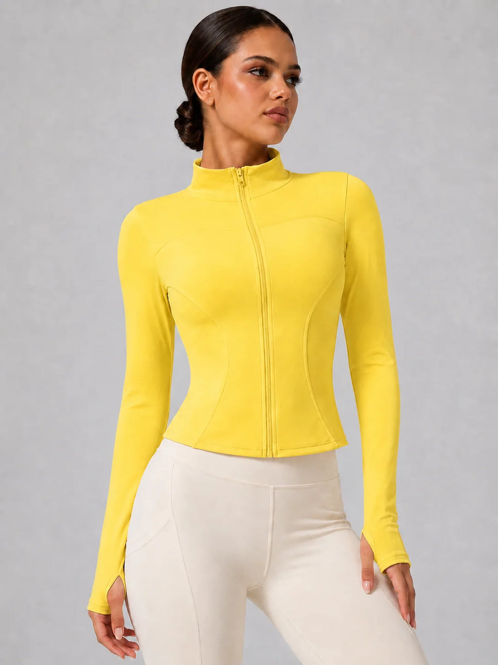 Harper Full-Zip Thumbhole Jacket - Slim-Fit Stretch Yoga Jacket