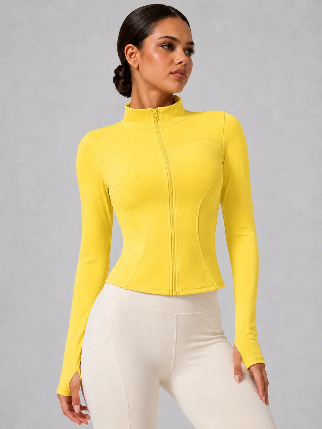 Harper Full-Zip Thumbhole Jacket - Slim-Fit Stretch Yoga Jacket