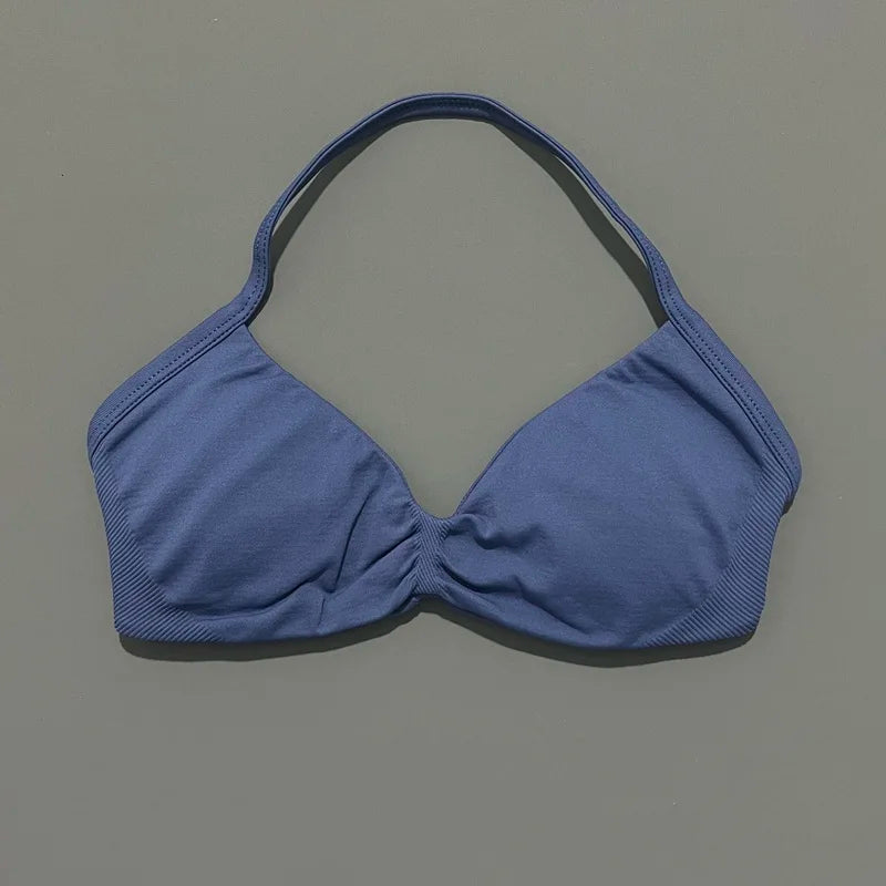 Nadia Strappy Halter Bra - Seamless Nylon Sports Bra for Women