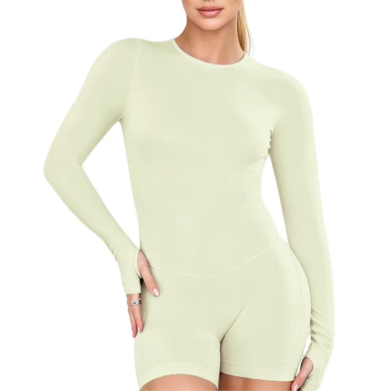 Ember Open-Back Long-Sleeve Jumpsuit - Nylon Backless Yoga Bodysuit for Women