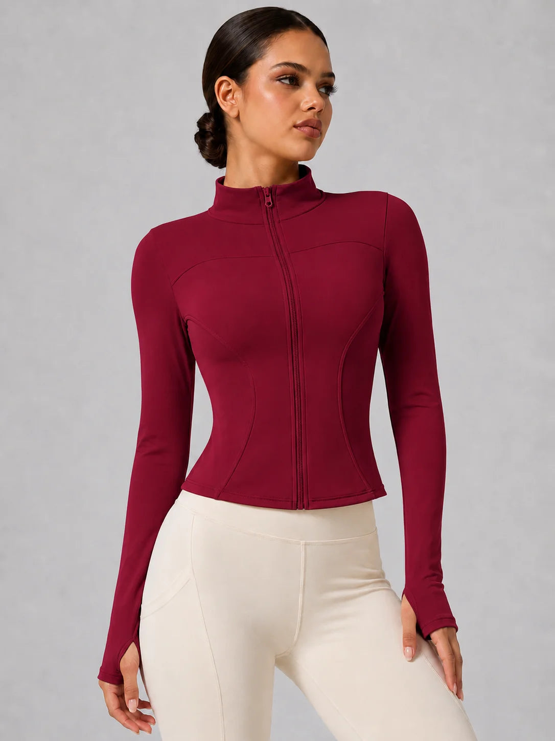 Harper Full-Zip Thumbhole Jacket - Slim-Fit Stretch Yoga Jacket