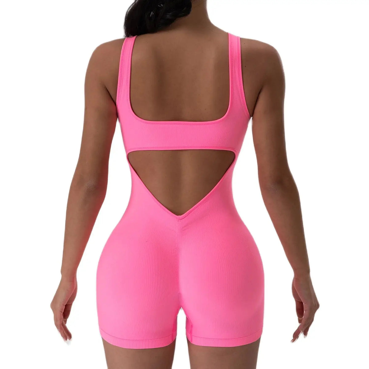 Dahlia Ribbed U-Neck Jumpsuit - Backless Sleeveless Yoga Bodysuit