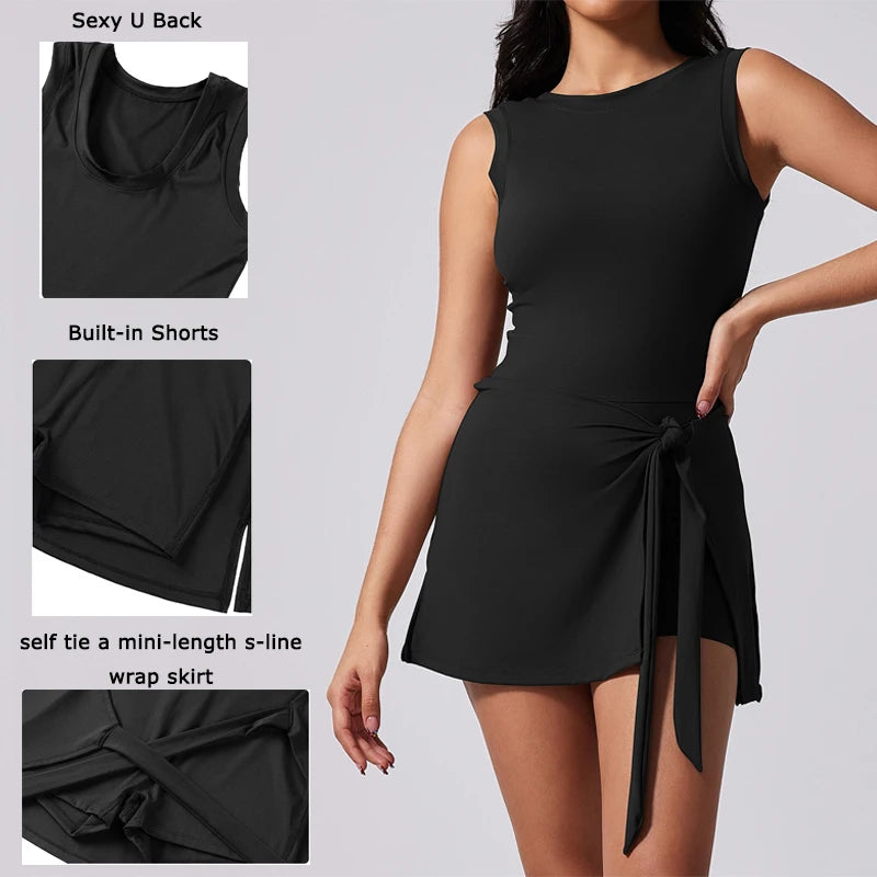 Clara Tennis Dress - Sleeveless Boat-Neck Dress with Built-In Shorts