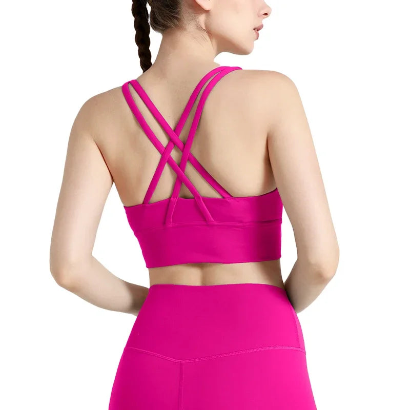 Vera Cross-Back Crop Bra - Nylon Spandex Longline Sports Bra for Women