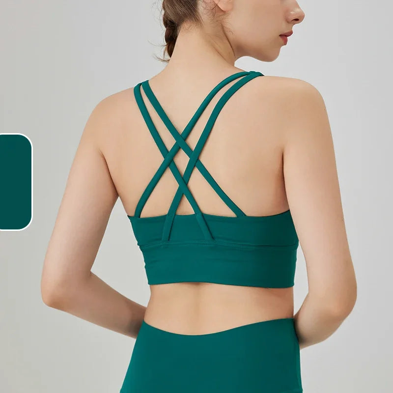 Vera Cross-Back Crop Bra - Nylon Spandex Longline Sports Bra for Women
