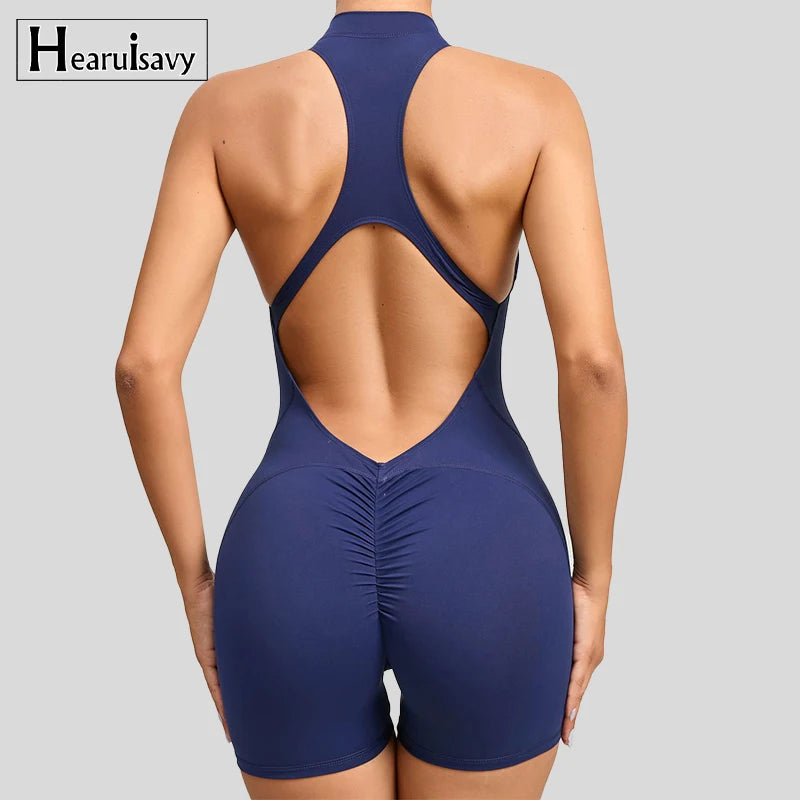 Willow Sleeveless Sport Romper - Nylon Gym Bodysuit with Shorts