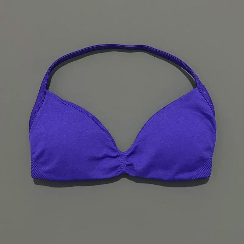 Nadia Strappy Halter Bra - Seamless Nylon Sports Bra for Women