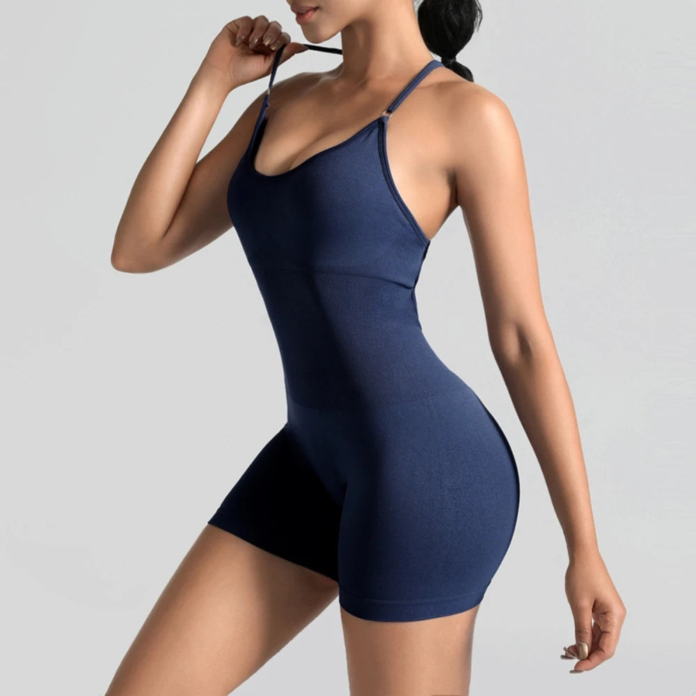 Juno Everyday Gym Romper - Nylon One-Piece Workout Bodysuit with Shorts