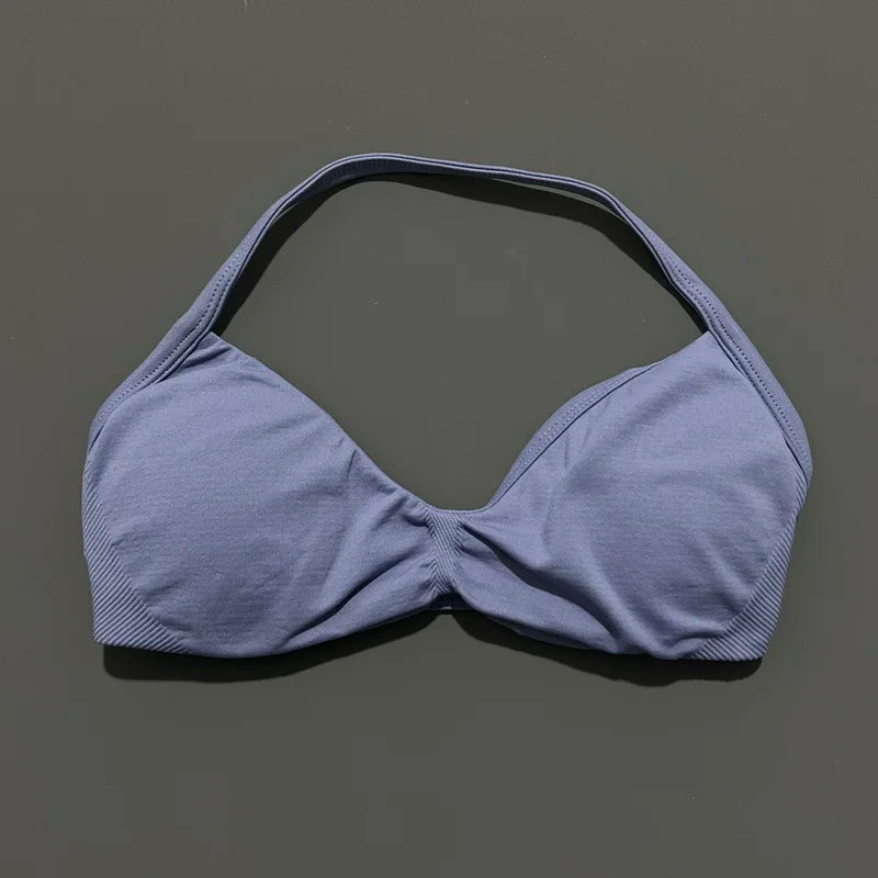 Nadia Strappy Halter Bra - Seamless Nylon Sports Bra for Women