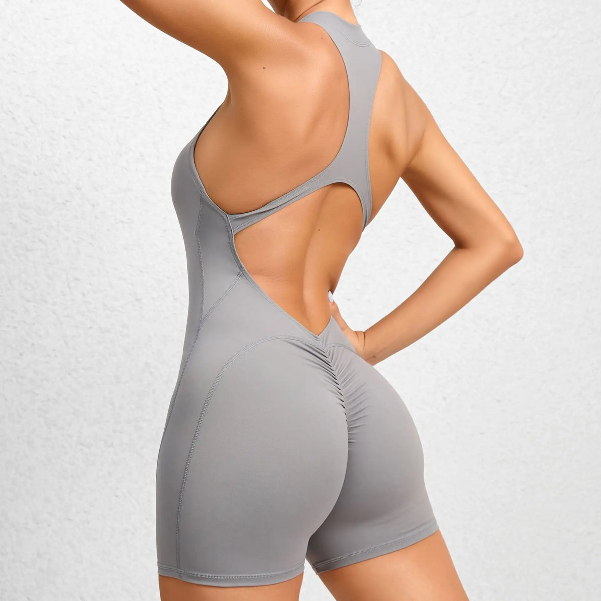 Willow Sleeveless Sport Romper - Nylon Gym Bodysuit with Shorts
