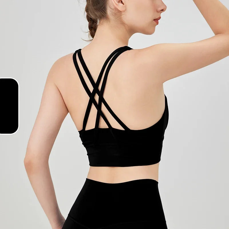 Vera Cross-Back Crop Bra - Nylon Spandex Longline Sports Bra for Women
