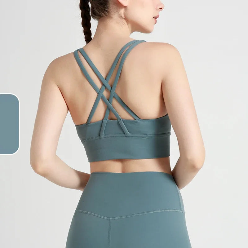 Vera Cross-Back Crop Bra - Nylon Spandex Longline Sports Bra for Women