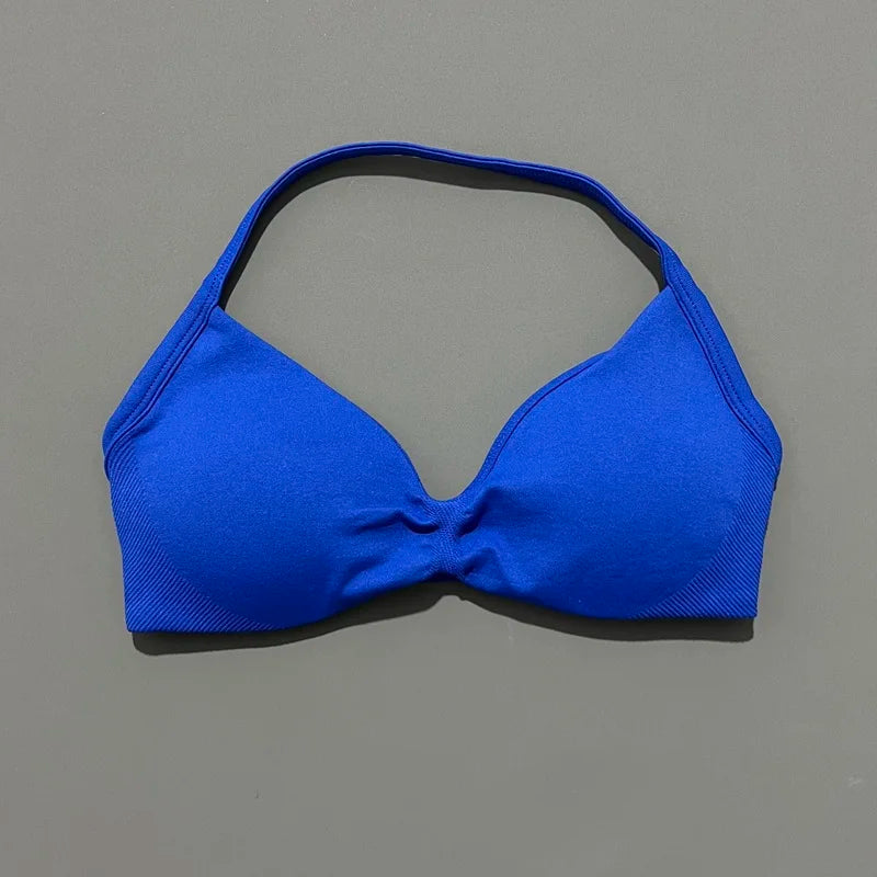 Nadia Strappy Halter Bra - Seamless Nylon Sports Bra for Women