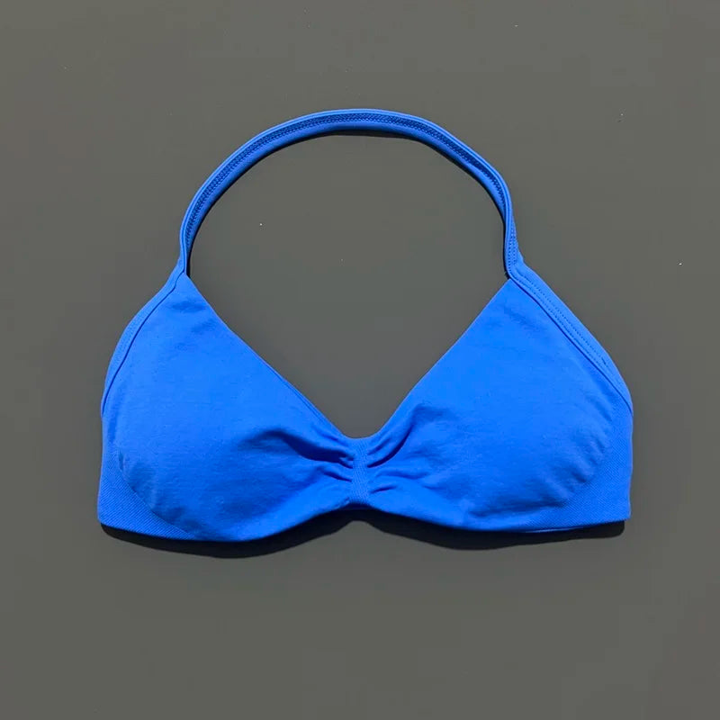Nadia Strappy Halter Bra - Seamless Nylon Sports Bra for Women