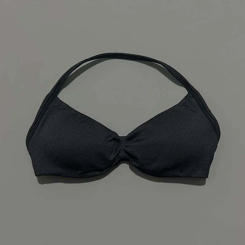 Nadia Strappy Halter Bra - Seamless Nylon Sports Bra for Women