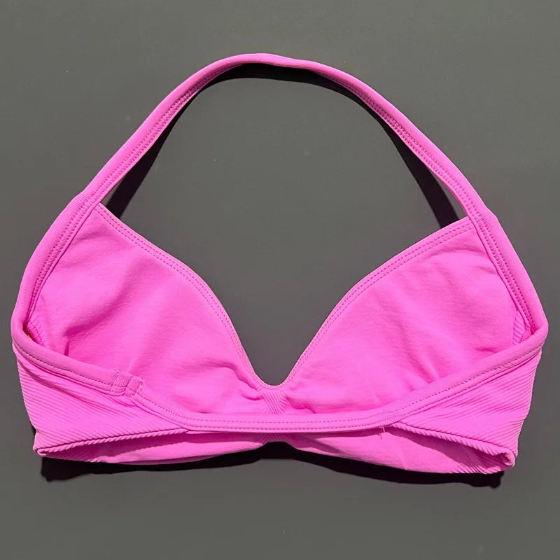 Nadia Strappy Halter Bra - Seamless Nylon Sports Bra for Women