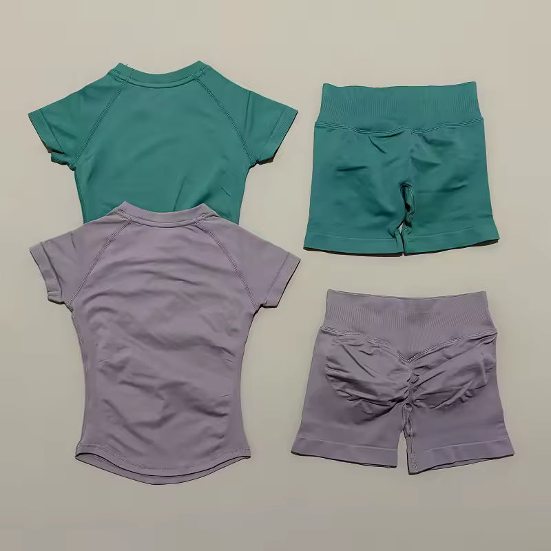 Nova Sport Set - Seamless Short Sleeve Top & Shorts