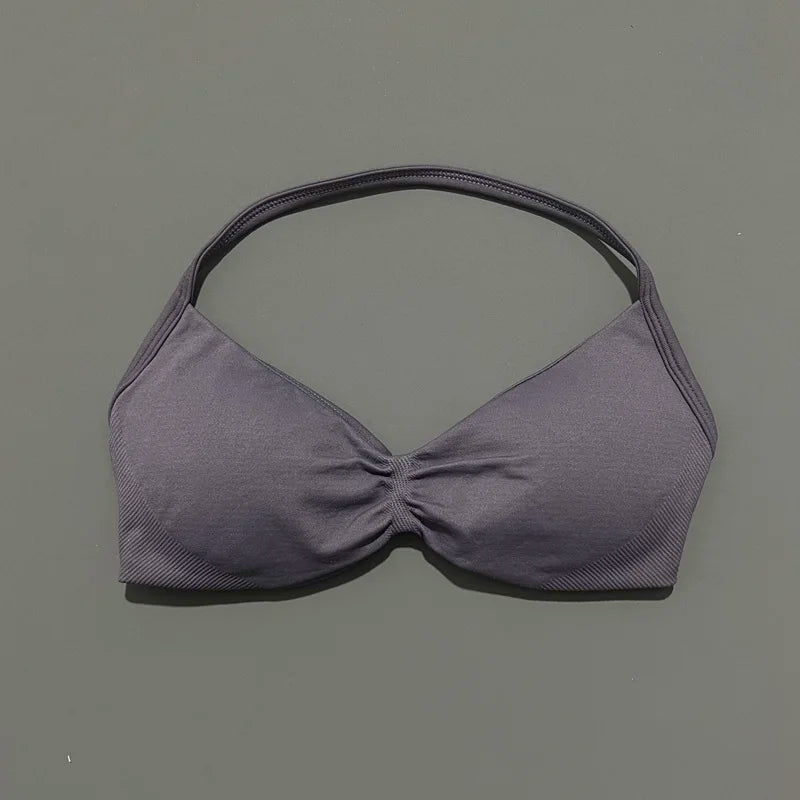 Nadia Strappy Halter Bra - Seamless Nylon Sports Bra for Women