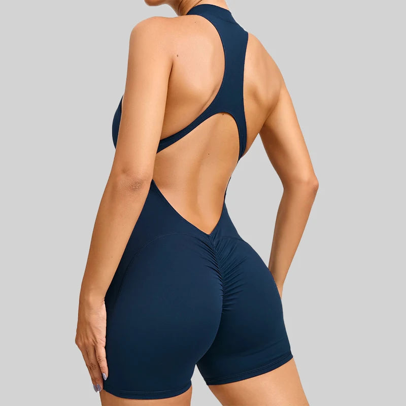 Willow Sleeveless Sport Romper - Nylon Gym Bodysuit with Shorts