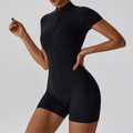 Sloane Half-Zip Romper - Short-Sleeve Mock-Neck Nylon Biker Bodysuit