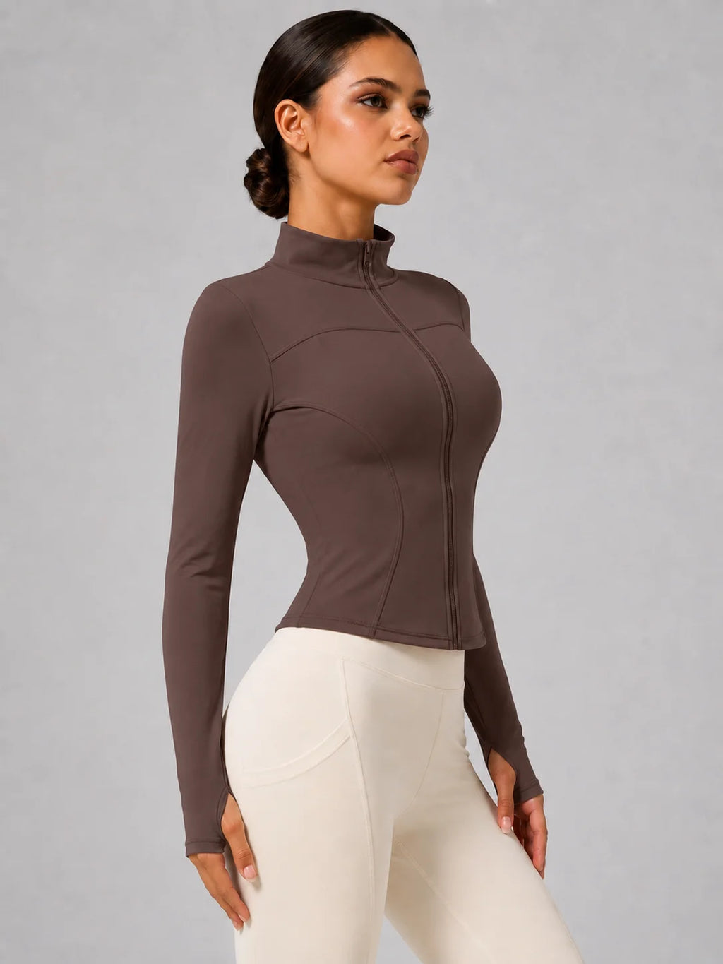 Harper Full-Zip Thumbhole Jacket - Slim-Fit Stretch Yoga Jacket