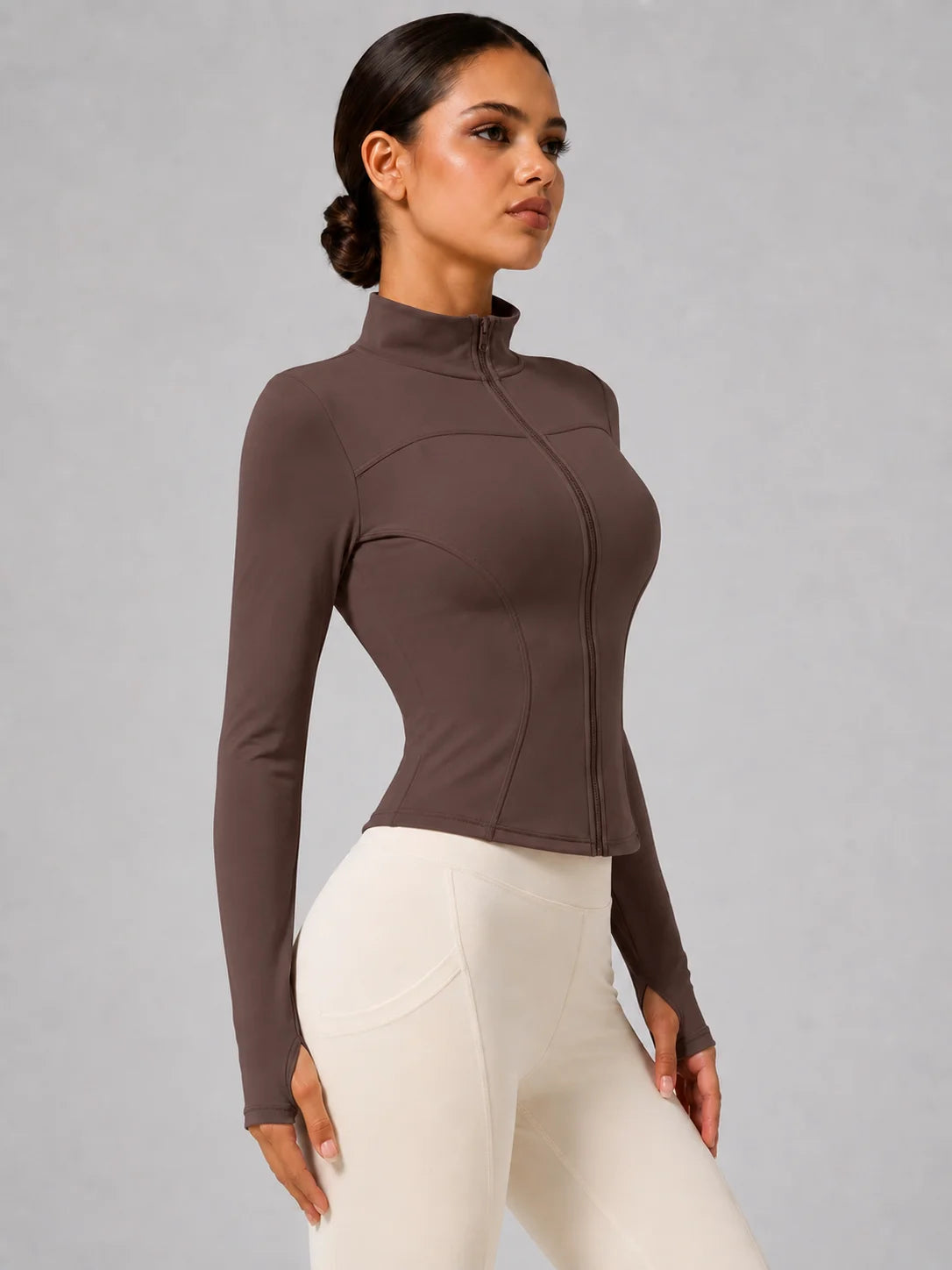 Harper Full-Zip Thumbhole Jacket - Slim-Fit Stretch Yoga Jacket