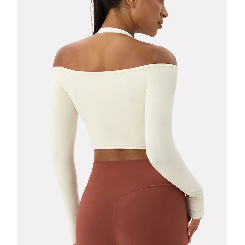 Sable Off-Shoulder Long-Sleeve Top - Nylon Quick-Dry Gym Top