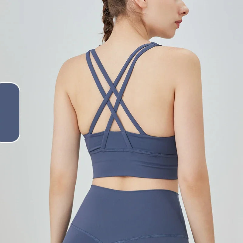 Vera Cross-Back Crop Bra - Nylon Spandex Longline Sports Bra for Women