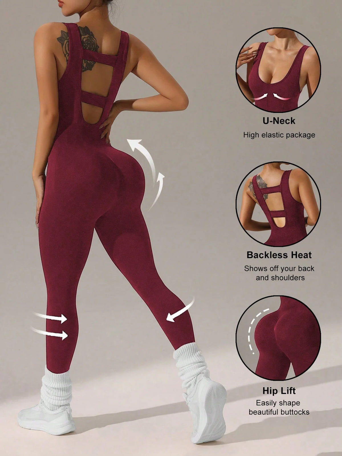 Iris Hollow-Back Jumpsuit - Full-Length Nylon Yoga Bodysuit