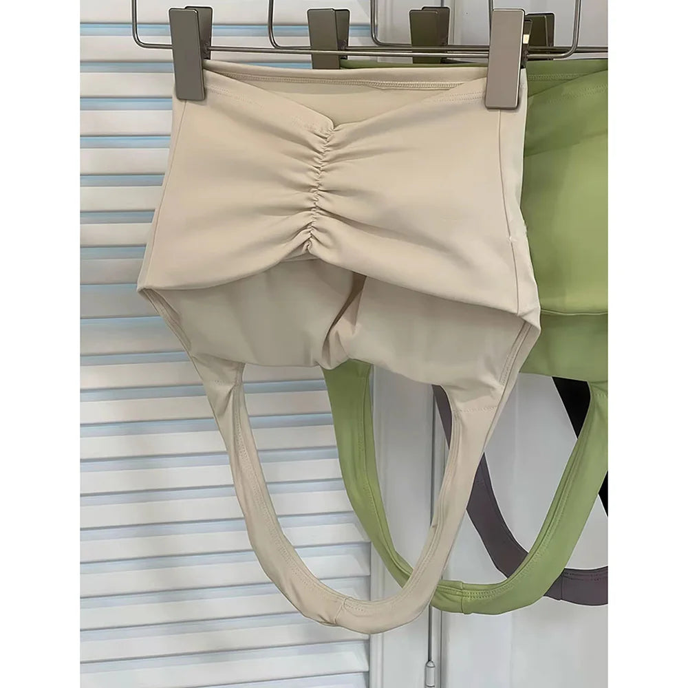Aurelie Pleated Halter Bra - Open-Back Padded Nylon Sports Bra