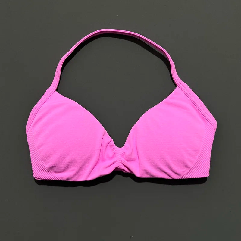 Nadia Strappy Halter Bra - Seamless Nylon Sports Bra for Women