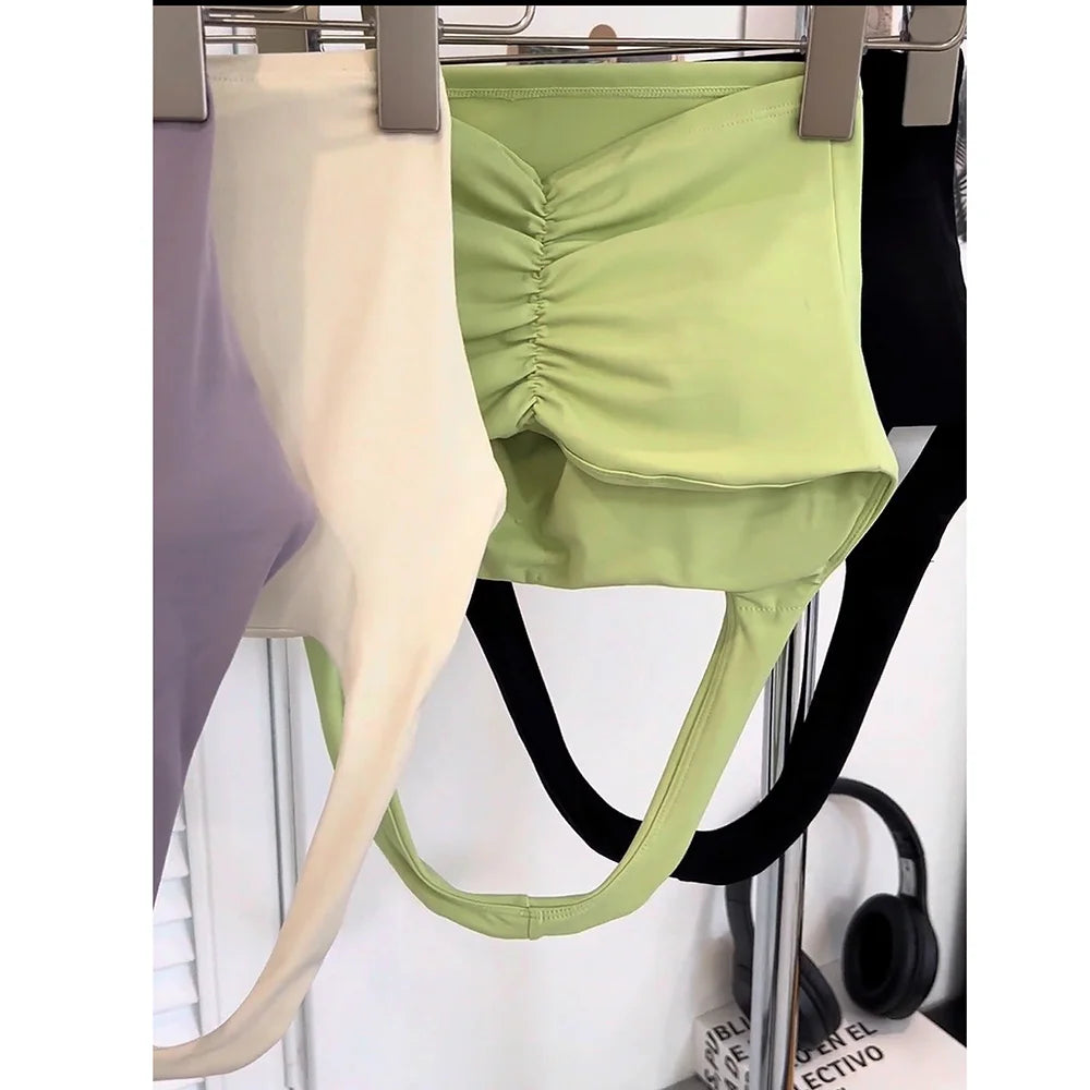 Aurelie Pleated Halter Bra - Open-Back Padded Nylon Sports Bra