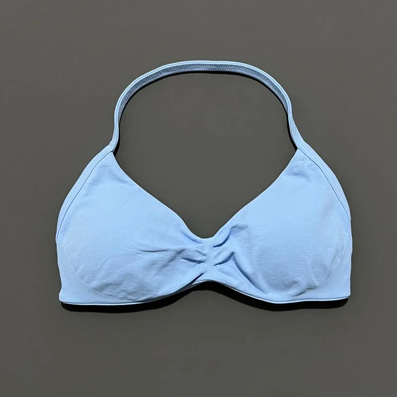 Nadia Strappy Halter Bra - Seamless Nylon Sports Bra for Women